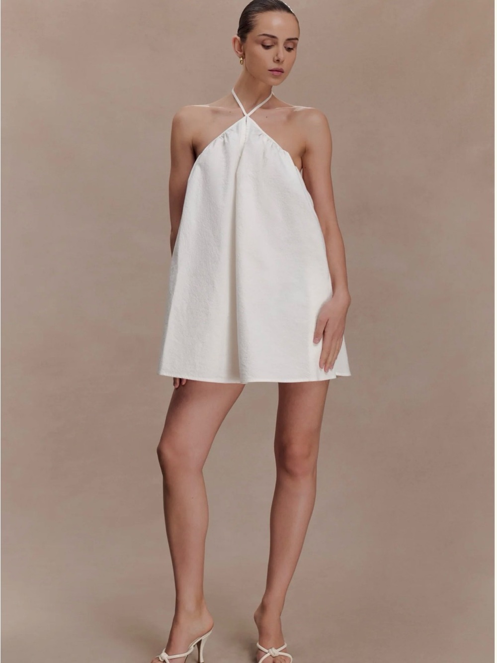 Meshki Ivory Halter Mini Dress